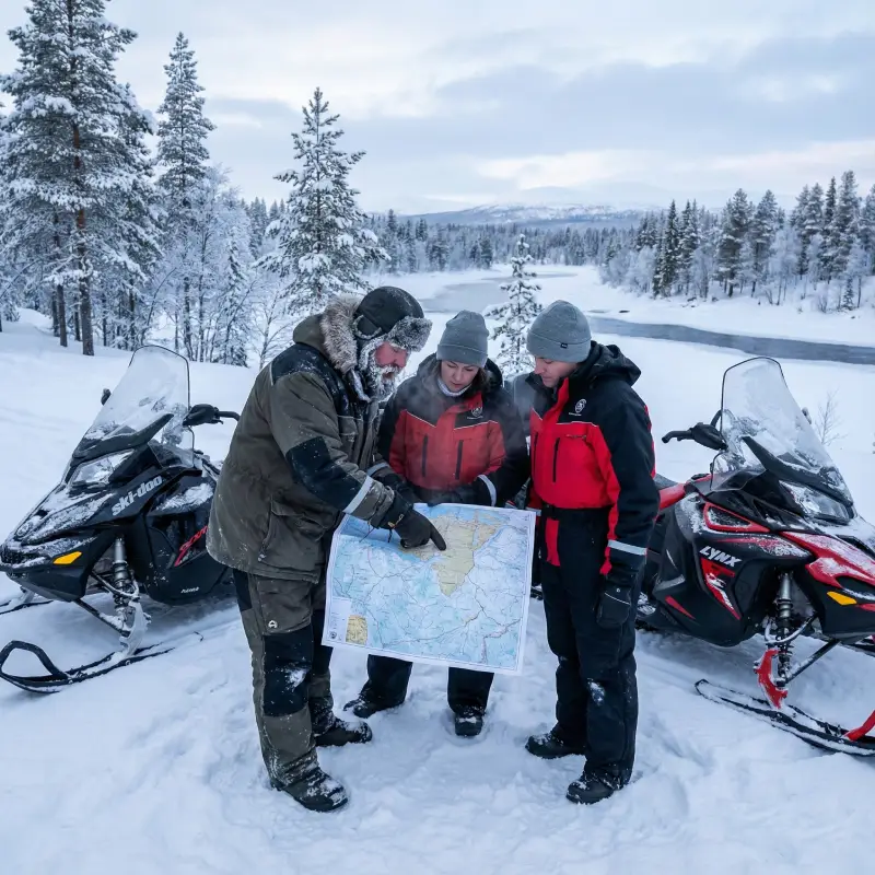 Checking the map in Lapland